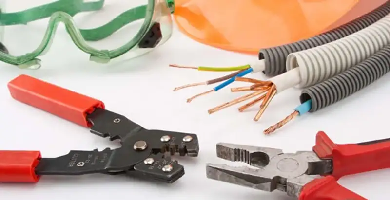 Electrical wiring repair with professional tools and safety equipment in Oregon, WI